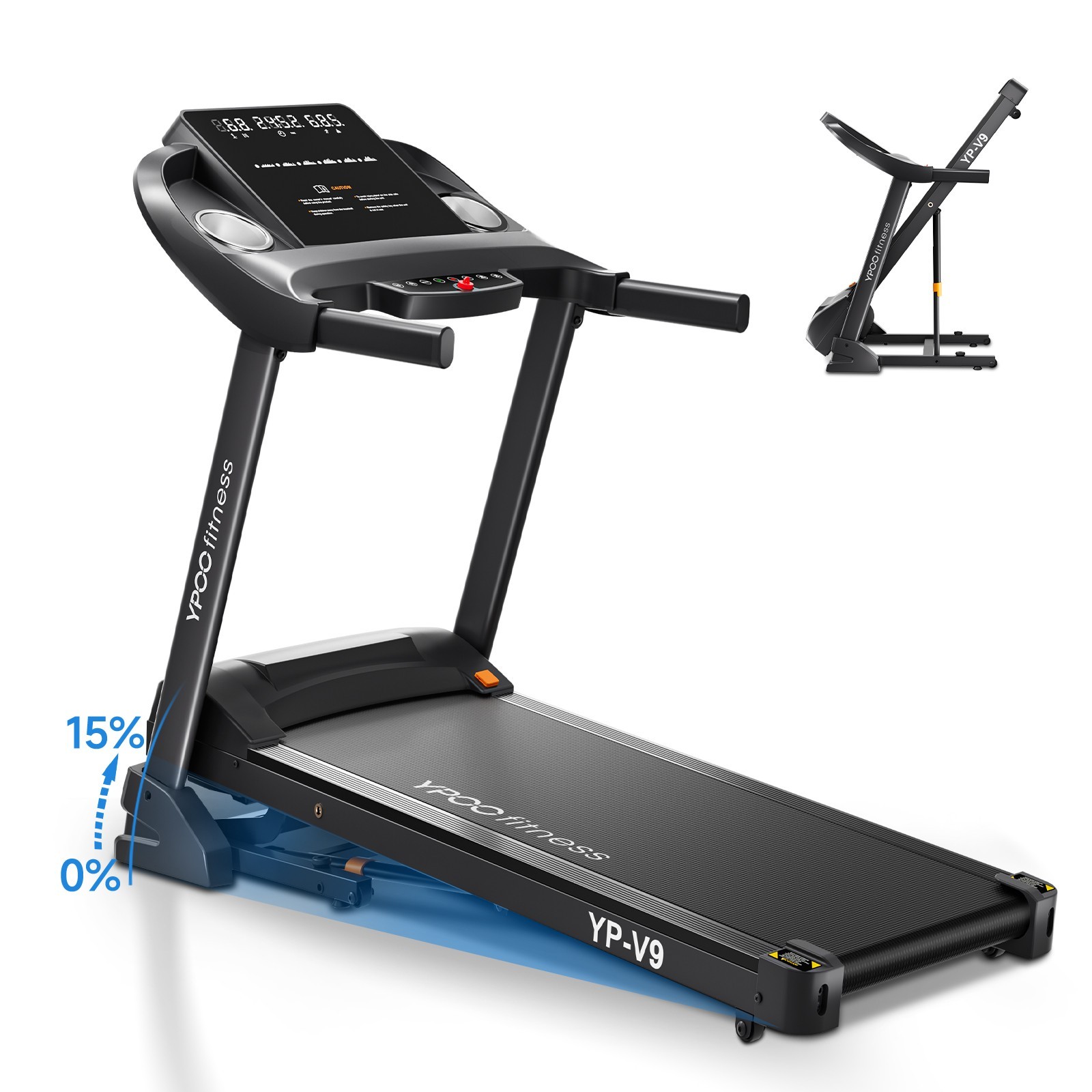 YPOO Treadmill with  0-15% Auto Foldable Treadmill for Home 8.0 MPH Treadmill