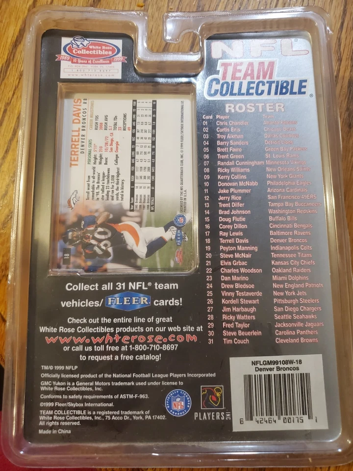 !1999 White Rose Collectibles Equipo NFL Terrell Davis de los Denver Broncos. Foto 3 de 3