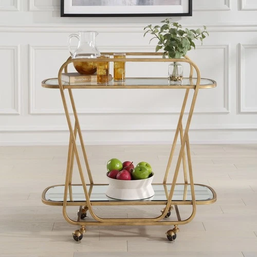 Uttermost 22907 Swain 36"W Glass and Iron Serving Cart - Brass - Picture 5 of 5