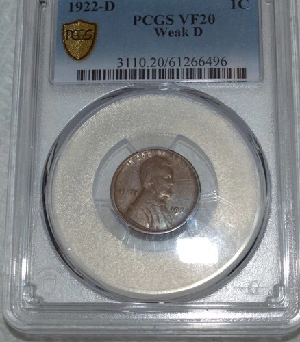 1922 D Lincoln Wheat Cent Weak D Almost No D PCGS VF20