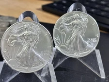 2021 TYPE 1 AND TYPE 2 SILVER EAGLES IN EXACT FIT TIGHT HOLDERS! YOU GET BOTH!!