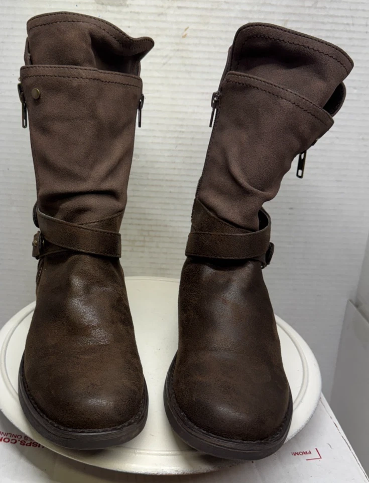 Carlos Santana Sawyer Boots Womens 7.5M Moto Biker Brown Zip Strap Buckle Lug - Image 2 of 4