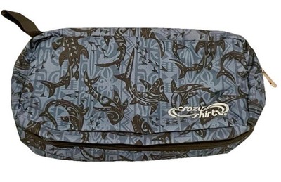 Hawaiian CRAZY SHIRTS Travel Toiletry Blue Bag Tattoo Black Shark Print Vacation