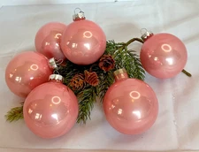 6 Vintage Visions By Holly Pink Glass 2.5” Christmas Ornaments