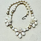 Vintage WEISS Iridescent Molded Rose Flower Milk Glass Rhinestone Necklace 15"