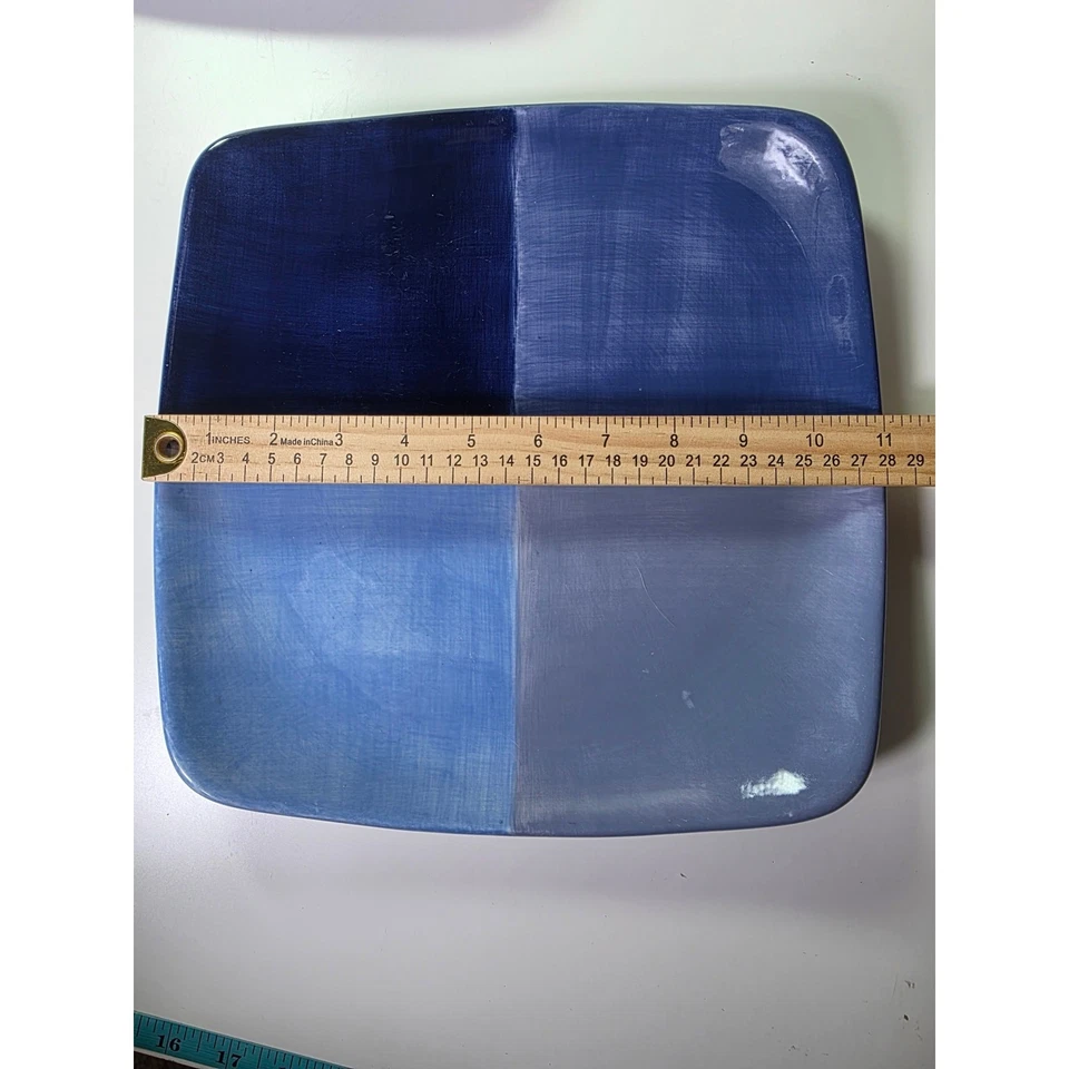 Tabletop Unlimited QUADRETTINI Blue Handpainted Square 11" Dinner Plate Set of 2 - Image 3 of 4