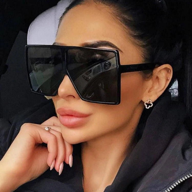 Cheap Oversized Shades Women Sunglasses Black Fashion Square Glasses Big  Frame Retro Glasses Female