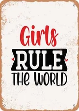 METAL SIGN - Girls Rule the World - Vintage Rusty Look