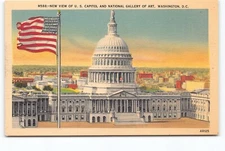 New View US Capitol & National Gallery Of Art Washington DC Linen Postcard Vtg