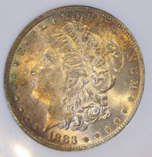 1883 O Morgan Silver Dollar - BU, Colorful toning Obv, Peripheral tone rev, 4953