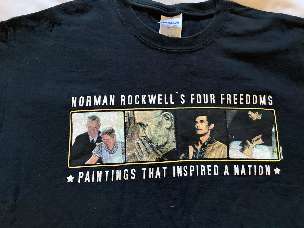 Vintage Museum Tour Norman Rockwell Black T shirt art 4 paintings size Large