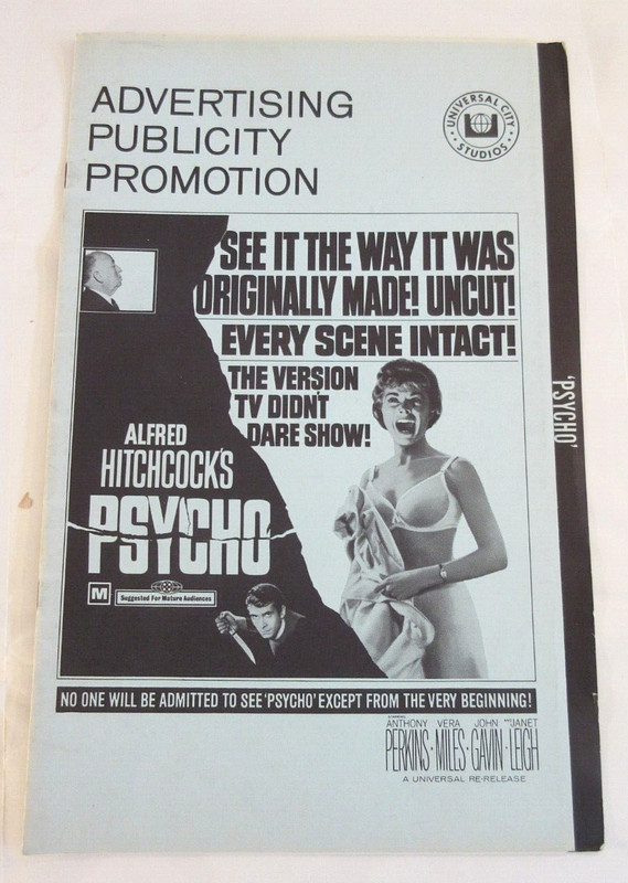 PSYCHO (R1969) 8.75 x 13.75 Pressbook--Re-Release Emphasizes "See Uncut Version"