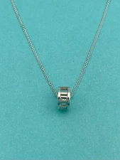 Tiffany & Co Sterling Silver Atlas Numeral Open Ring Hoop Pendant Necklace 16”