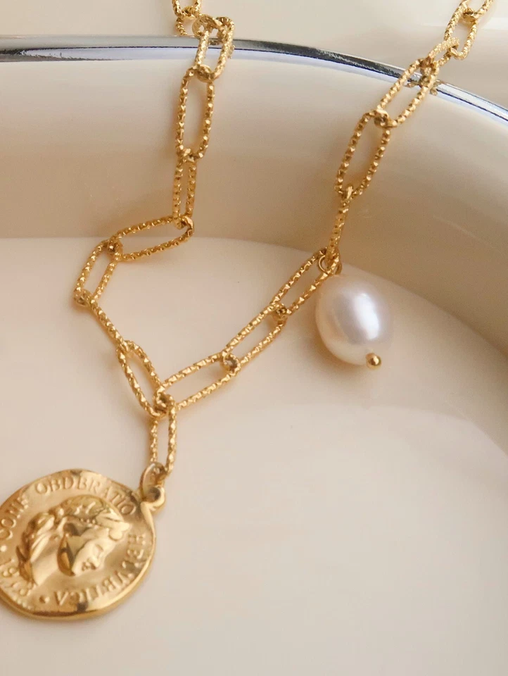 Non Tarnish 18k Gold Plated Coin Pendant Necklace