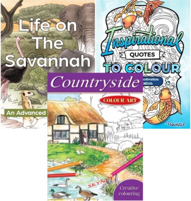 3 x Anti-Stress Adult Colouring Books For Adults Teens WILD QUOTES COUNTRYSIDE
