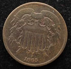 KAPPYSCOINS GH128  1865  VG VERY GOOD   CIVIL WAR USED AND DATED TWO CENT PIECE
