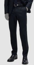 Hugo Boss Men's Blue Dark Micro-Patterned Wool Slim-Fit Suit Pants Size 40W
