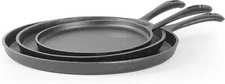 Round Cast Iron Griddle Pan 3-Piece Set � 8-inch, 10-inch, and 12-inch - Pre-sea