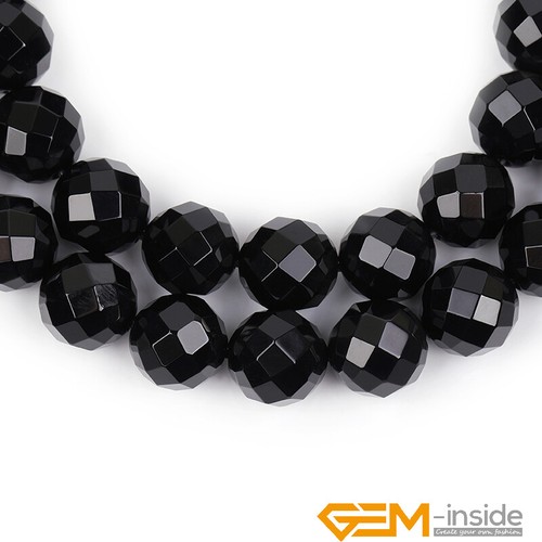 Natural Black Agate Onyx Faceted Round Loose Spacer Beads For Jewelry Making 15" - Picture 43 of 60