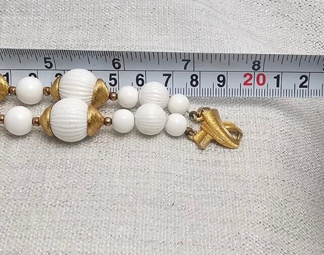 Vintage Monet White And Gold Two Strand Beaded Br… - image 11