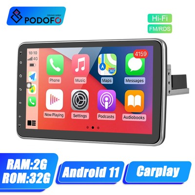 PODOFO 1DIN 10.1'' Android 11 Carplay Android Auto Autoradio GPS Navi WiFi 2+32G