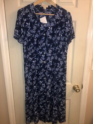 appleseeds dress 6P, Blue Floral, Button Front, Pockets!, Short Sleeve Maxi