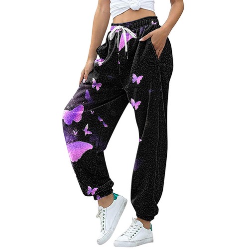Women's Elastic Waist Sports Pants Straight Legs Sweatpants Ladies Yoga Trousers - Picture 21 of 26