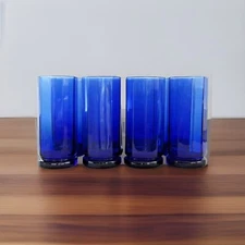 Set of 4 Anchor Hocking Cobalt Blue Essex 10-Sided 16 oz Iced Tea Glasses