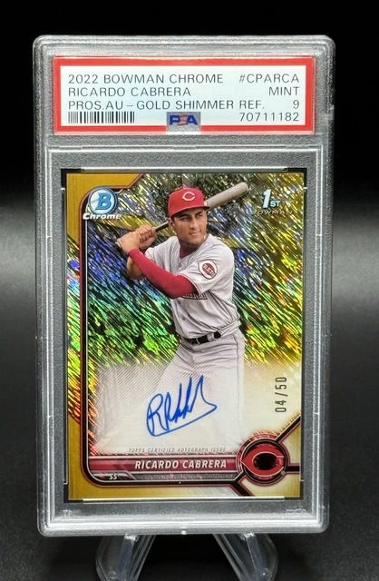 2022 Bowman Chrome Ricardo Cabrera Gold Shimmer Ref 1st Prospect Auto /50 PSA 9