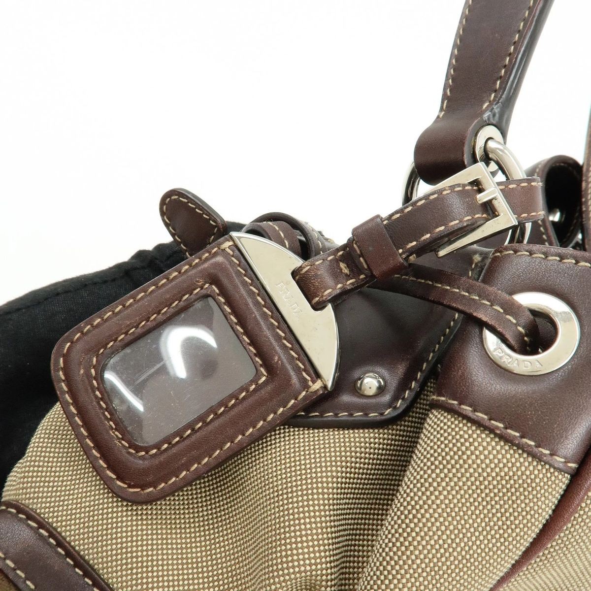 PRADA Logo Jacquard Canvas Leather Shoulder Bag BR3433 Auth Used thumbnail 18