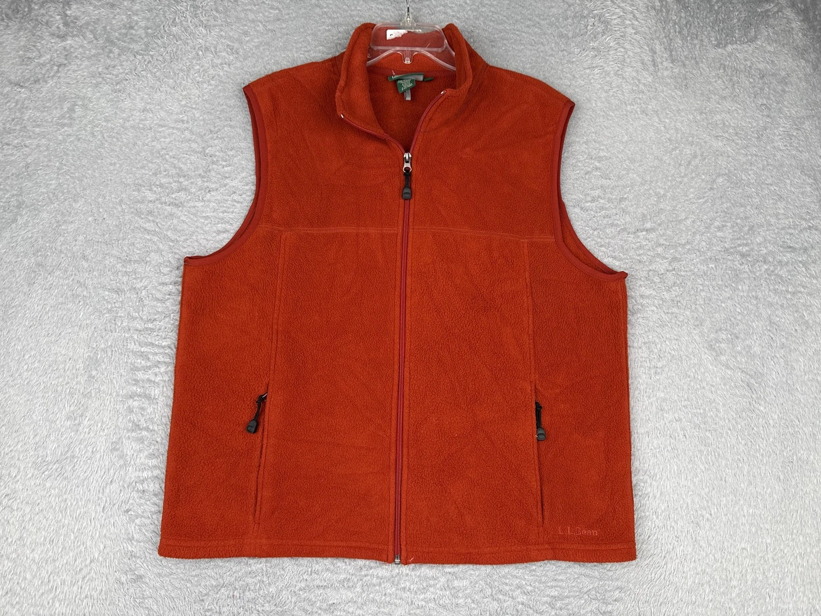 L.L.Bean Fleece Vest Mens Large Orange Full Zip Pockets Outdoor Hiking Warm