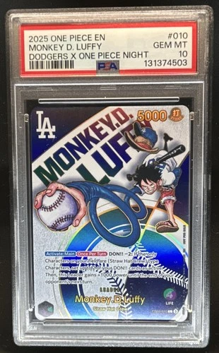 2025 One Piece Anime Monkey D. Luffy Dodgers X One Piece Night #EB02-010 PSA 10