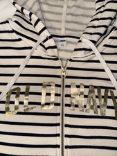 Old Navy Women s Large Striped Full Zip Hoodie Cream Navy Gold Logo Soft