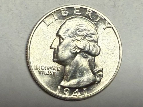 1941 satiny white BU WASHINGTON silver U.S. quarter dollar. #kg3