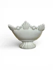 VTG Westmoreland Ring & Petal White Milk Glass Square Footed Pedestal Bowl 8”