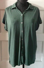 ANN TAYLOR LOFT Green Cap Sleeve Button Up Shirt Top Blouse M