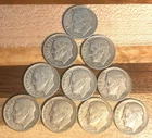 Lot of 10 - 1955 D Roosevelt 90% Silver Dimes. Circulated