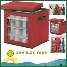 Sleek 64-Compartment Holiday Ornament Storage in Vibrant Red - Secured Closure