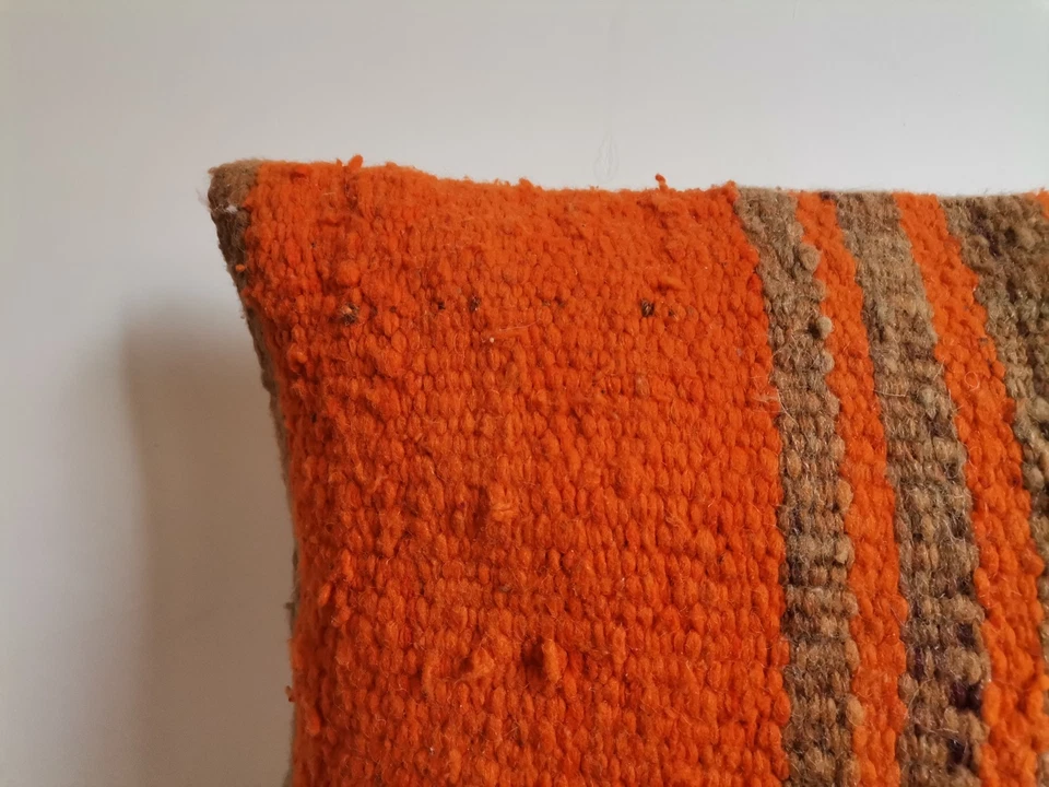 Moroccan Handmade Kilim Orange Pillow Cushion Cover Throw Pillow Case Sofa boho. - Image 3 of 4