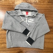 Nike Sportswear Womens Heritage Half Zip Hoodie Gray Heather Big Logo Back S