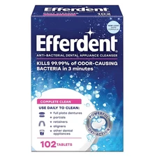 Efferdent Retainer Cleaning Tablets - Denture Cleanser, Complete Clean, 102 Ct