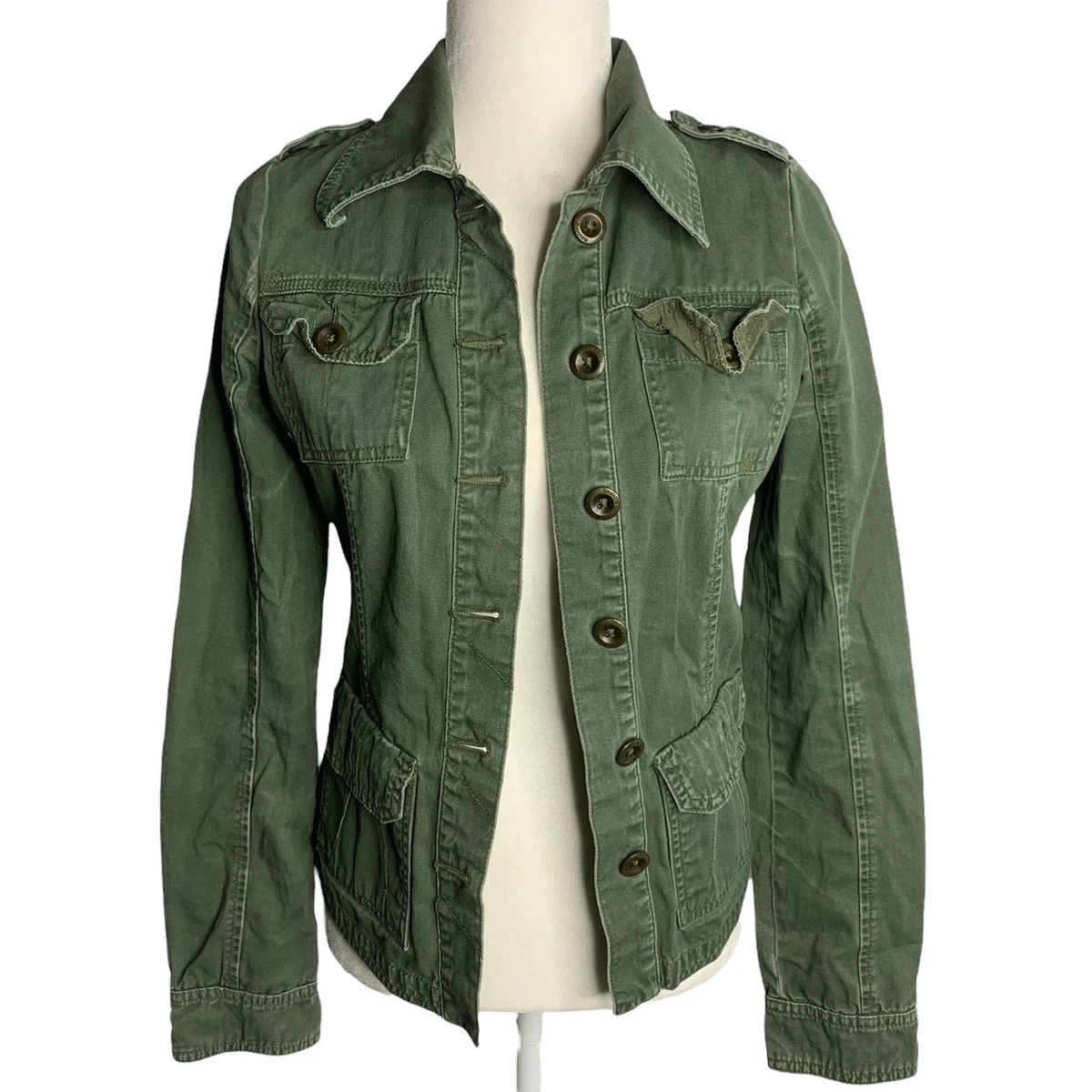 Billabong Utility Field Jacket S Army Green Button Up Pockets Long Sleeves  | eBay