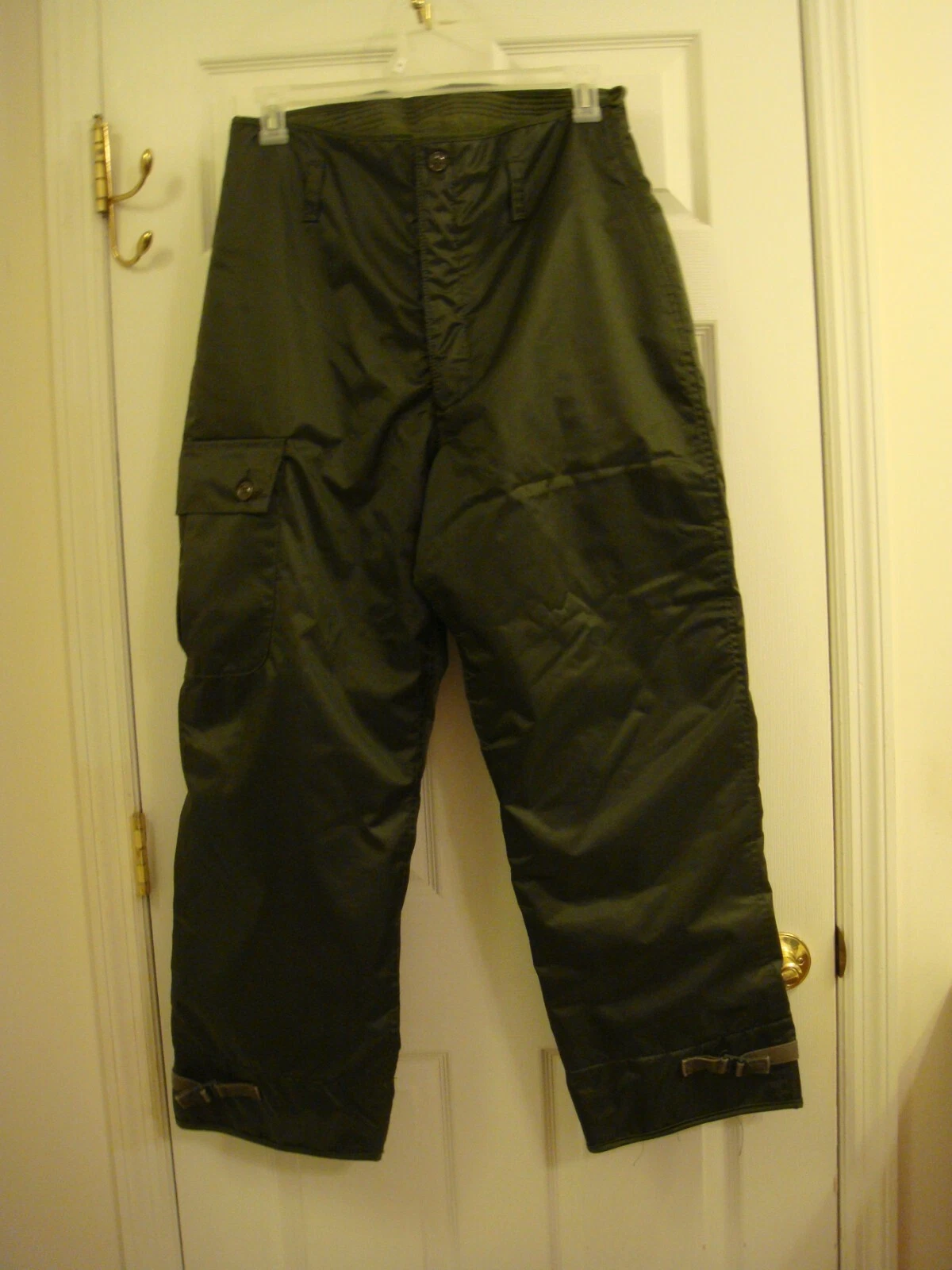 Men's Army Olive Green Flat Front Extreme Warm Lined Cargo Pants Size 34 x 29