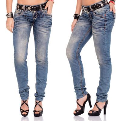 CIPO & BAXX Damen Jeans CBW-347 CBW-0347 Slim Fit zweifarbige Kontrastnähte
