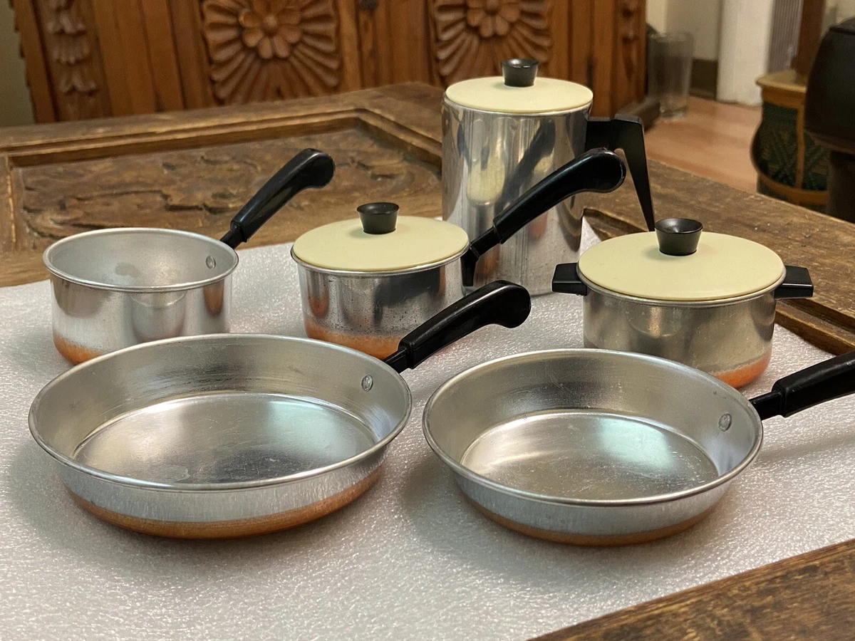 Vtg Revere Ware like Aluminum 9 pc TOY pots & pans set