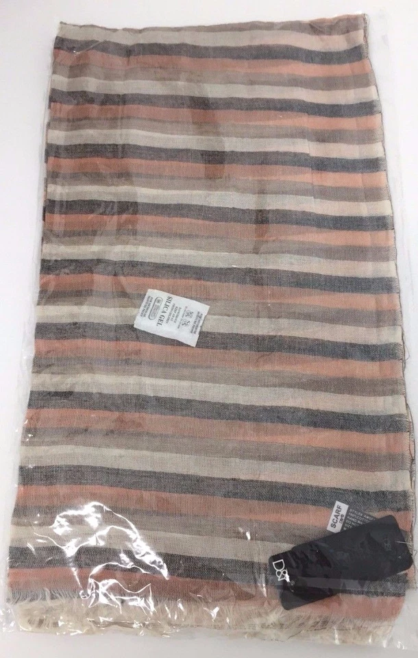 Nuevo Hombre Moda Algodón Largo Bufanda Envoltura Envejecido Rayas Melocotón/Beige/Negro Suave Foto 4 de 4