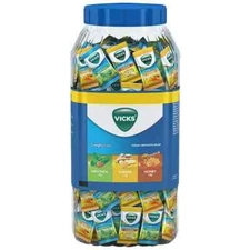 Vicks Cough Drops Assorted Jar, 200 Lozenges, Menthol, Honey & Ginger Flavor 