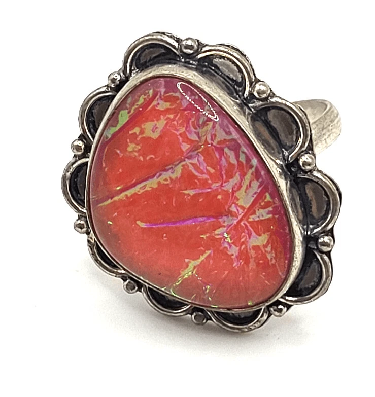 Anillo Bohemio Vidrio Dicroico Rosa y Amarillo Talla 8 Foto 2 de 4