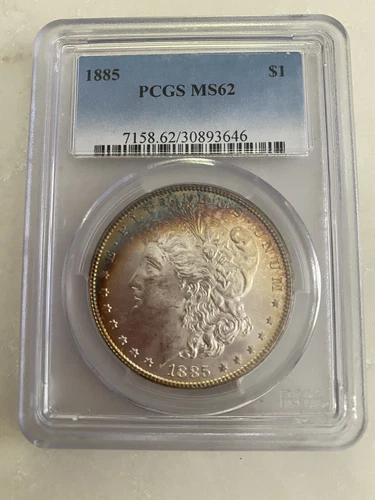 1885 PCGS MS62 Rainbow Toned Color Morgan Very Nice!! Morgan’s Going Up!!