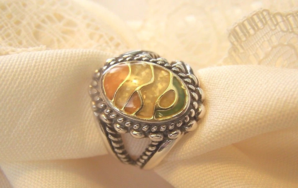 Carolyn Pollack Amarillo y Verde Plata de Ley 925 Talla 6 Color Más Brillante Foto 4 de 4